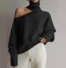 Small Quantity Garment Manufacturer High Neck Off Shoulder Knitted Sweater Women'S Long Sleeve Top