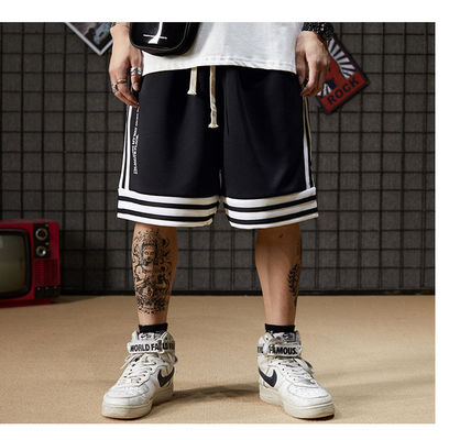 Niche Trend Striped Men Streetwear Shorts Breathable Spandex Basketball Pants
